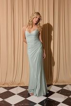 Load image into Gallery viewer, New long glitter jersey gown, open slit and open corset back #EK136
