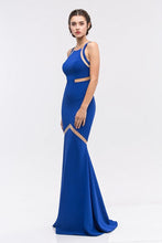 Load image into Gallery viewer, Solid sleeveless mermaid style prom dress with sheet paneling and low back #6011
