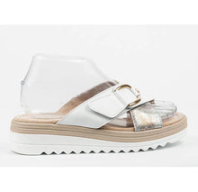 Load image into Gallery viewer, Round toe flat sandal, metallic accent, cushioned insole, flexible TPR outsole #ROH-1
